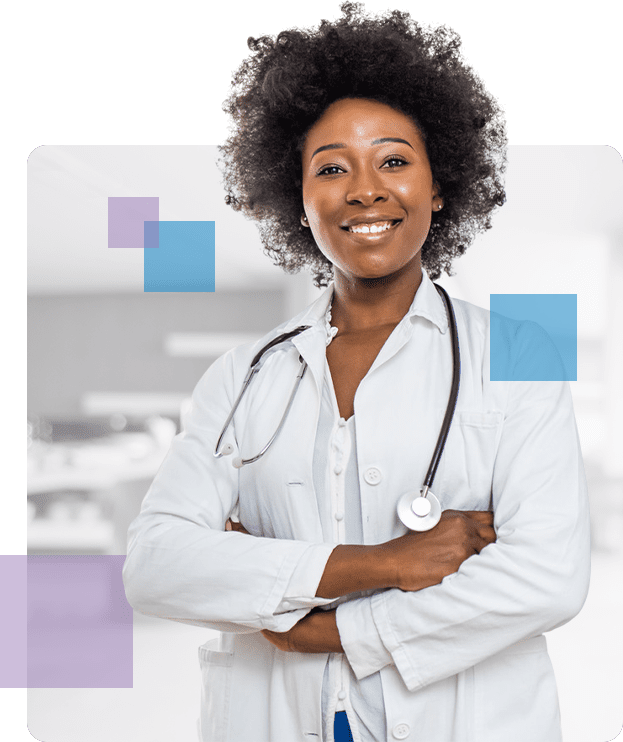 black female doctor smiling at camera